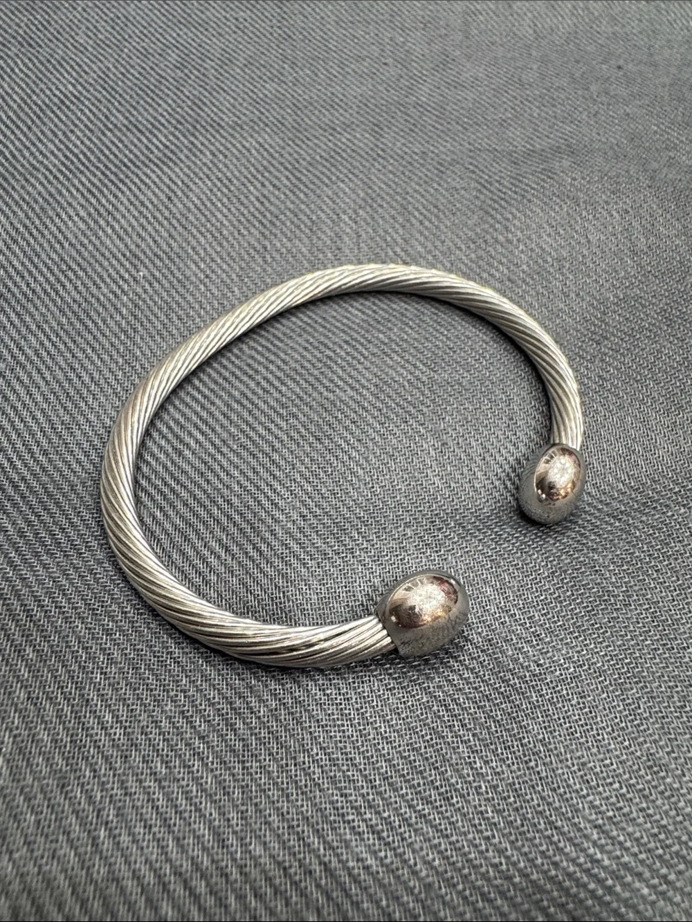 Q Ray Silver-Tone Magnetic Twisted Cable Open Cuff Bracelet